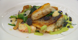 Kamarl’s sea bass with langoustine dish on MasterChef: The Professionals