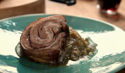 Simon’s breast of lamb with baked onions dish on The Good Cook