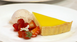 Sicilian lemon tart with gelato and berries dessert on My Kitchen Rules