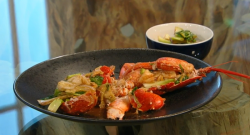 Angela’s lobster with ginger and steam Chinese vegetables dish on Saturday Kitchen