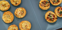 Macy’s mini pizzas and mini quiches on Junior Bake Off