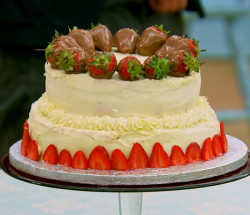 Macy’s strawberry and raspberry chocolate cream cake on the Junior Bake Off UK final