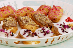 Macy’s trio of chocolate, strawberry and rose eclairs on Junior Bake Off