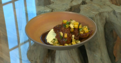 Glynn Purnell’s slow-cooked ox cheeks with apples and swede dish on Saturday Kitchen