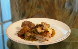 Jason Atherton’s roast pork chop with crackling and creamy mash dish on Saturday Kitchen