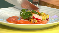 Sophie Michell’s mezcal cured salmon with avocado, mango and chilli salsa on Sunday Brunch