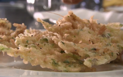 Shrimp pancake fritters Spanish sea food on Rick Stein’s Long Weekends