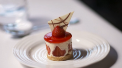 Catherine and Debbie’s strawberry and elderflower fraiser dessert on My Kitchen Rules