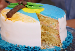 Tom’s Caribbean beach cake on Junior Bake Off