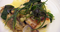 Elly’s turbot with seaweed macaroni verju and cucumber butter sauce a on MasterChef: The P ...