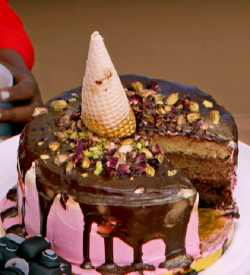 Nikki’s melted holiday ice cream  cake on Junior Bake Off