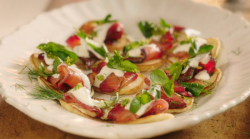 Jamie Oliver’s blinis with beetroot salmon on Jamie’s Ultimate Christmas