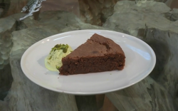 Angela’s chocolate cake Caprese cake with pistachio ice cream dessert on Saturday kitchen