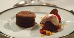 Gary’s praline chocolate fondant with strawberry ripple ice cream  dessert on MasterChef:  ...