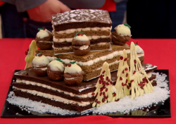 Mary-Annie’s Christmas cake with chocolate and Seville orange curd layer, chocolate and le ...