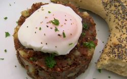 The Hairy Bikers corn beef hash with a poached egg on Christmas Kitchen