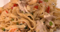 Garlic turkey with prawns and egg noodles for Rick Stein on Christmas Kitchen