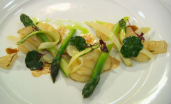 Rich’s asparagus with pears, miso and ginger vegetarian dish on MasterChef: The Professionals