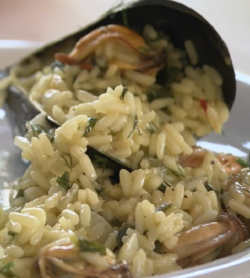 Greek mussels and rice dish on Rick Stein’s Long Weekends