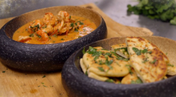 James Martin’s buttered king prawn curry with naan bread dish on James Martin’s Chri ...