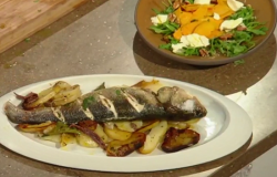 Jose Pizarro’s roast sea bass with pickled pumpkin dish on Christmas Kitchen