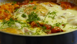 Graham Garrett’s chorizo and eggs dish on The Hairy Bikers’ Comfort Food