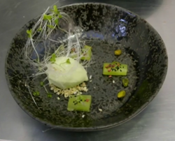 Tim Denny’s cucumber ice cream with cognac and pistachio nuts dish on The Hairy Bikers Com ...