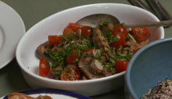 Tanya’s smoked aubergines with butter beans salad and toasted flatbread on The Hairy Biker ...