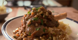 The Hairy Bikers mustard mash potatoes with lamb shanks and flageolet beans dish