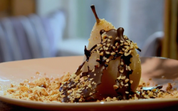 The Hairy Bikers poached pears with chocolate shards dessert