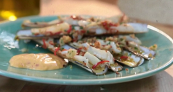 The hairy bikers chilli and garlic razor clams with harissa and saffron mayo on Saturday Kitchen