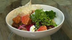 Niklas Ekstedt creamed barley with salmon, savoy cabbage and horseradish on Saturday Kitchen