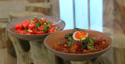 Carl Clarke  chilli chicken wings with Thai pickled watermelon salad on Saturday Kitchen