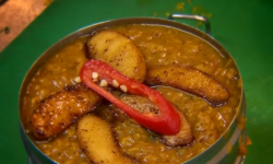 Nisha Katona rhubarb Dahl  on The Secret Chef