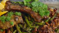 Julie Green’s Masala lamb chops with spiced fried beans  made using Nisha Katona recipe on ...