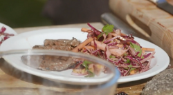 Tom Kitchin venison steaks with red cabbage slaw on Mary Berry Everyday