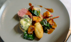 Darius’s beef fillet with blue cheese and red wine sauce  served at Spitbank Fort on Hidde ...