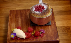 Glynn Purnell and Steve’s raspberry bread and butter pudding on The Secret Chef