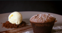 Paul Merrett  and Lucy’s chocolate fondant with ice cream dessert on The Secret Chef