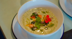 Anna’s cold vegetable soup with pesto on Hidden Restaurants with Michel Roux Jr