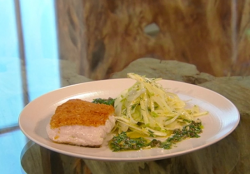 Angela’s Baked hake with green sauce and fennel salad on Saturday Kitchen