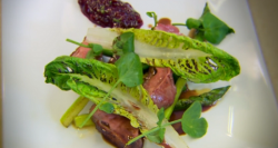 Glynn Purnell roast duck with spiced plum jam and watercress on The Secret Chef