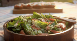 Mary Berry’s fennel and watermelon salad with goats cheese bruschetta on Mary Berry Everyday