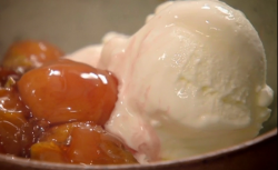 Nigel Slater hot spiced fruit with ice cream dessert on Saturday Kitchen