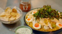 Michel Roux Jr. curry kedgeree with crispy kale on Hidden Restaurants