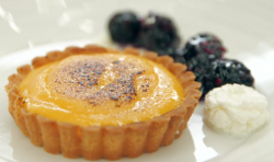 Leanne’s lemon curd tart with poached blackberries and a mascarpone cream on Masterchef