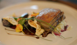 Ian’s pork belly with sauerkraut on Hidden Restaurants with Michel Roux Jr