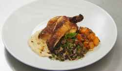 Alison’s poussin  with black rice, butternut squash and hummus dish on Masterchef UK