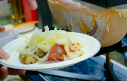 James and Simon’s raclette cheese and pickle street food on Hidden Restaurants with Michel ...