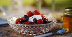 Mary Berry Rosy fruit compote with yoghurt and honey dessert